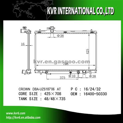 Car Cooling System Radiator For DBA-UZS187 CROWN OE No.：16400-50330