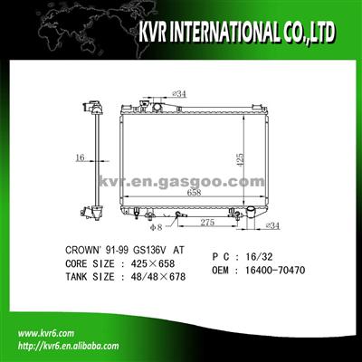 Brazing Radiator For GS136V CROWN OE No.：16400-70470