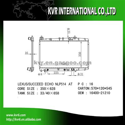 High Performance Auto Radiator FOR TOYOTA OE No.：16400-21210