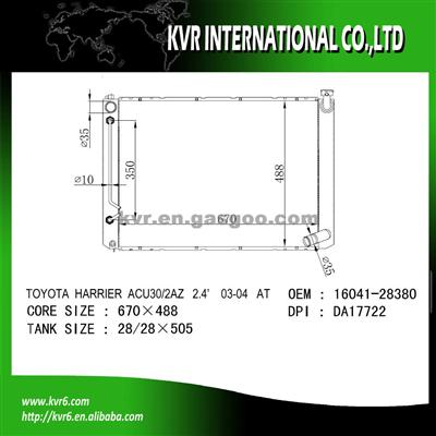 Competitive Price Radiator For Toyota ACU30/2AZ 2.4 HARRIER OE No.：16041-28380