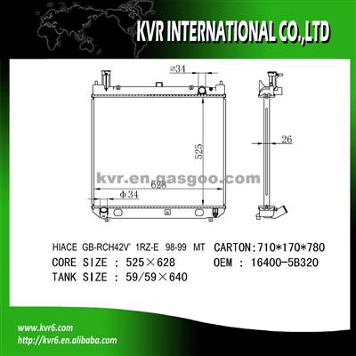 Fin Tube RadiatorFor Toyota 2.4 D HIACE OE No.：16400-5B320/75321