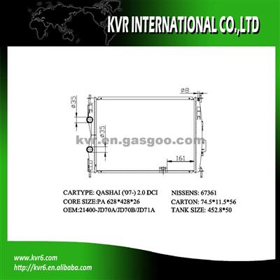 Car Cooling System Radiator For NISSAN QASHQAI 2.0 DCi OEM 21400-JD70A/JD70B/JD71A