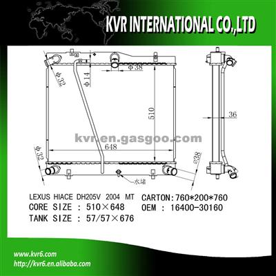 Radiator Manufacturer FOR TOYOTA 2.5 D-4D HIACE OEM16400-30160