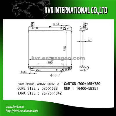 UNIVERSAL COOLING SYSTEM Radiator For TOYOTA HIACE OEM 16400-5B351/5B352