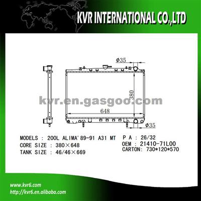OE Quality Radiator For NISSAN 200L ALTIMA A31 OEM 21410-71L00