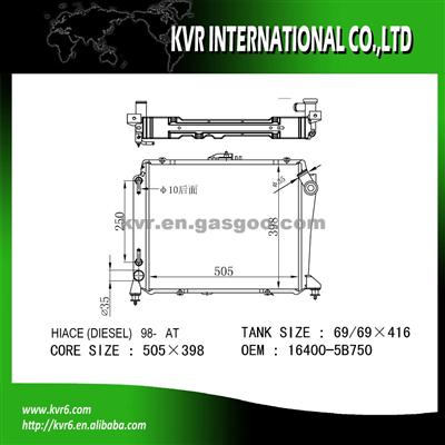 Aluminum Auto Radiator For Toyota HIACE OEM 16400-5B750/5B751