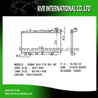 Mechanical Auto Radiator For NISSAN SUNNY Y10 2.0 D OEM 21410-65C01