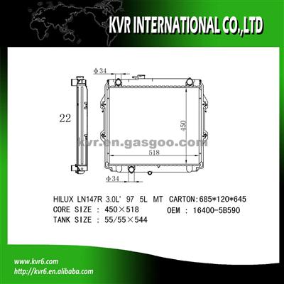 High Cooling Efficiency Car Radiator For Toyota 3.0 HILUX OEM 16400-5B590