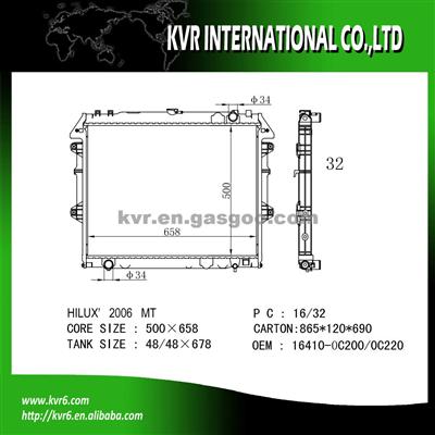 Auto Cooling System Radiator For Toyota HILUX OEM 16410-0C200/0C220