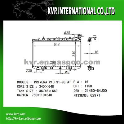 High Cooling Efficiency Car Radiator For NISSAN PRIMERA P10 2.0 16V OEM 21460-64J00/62J00