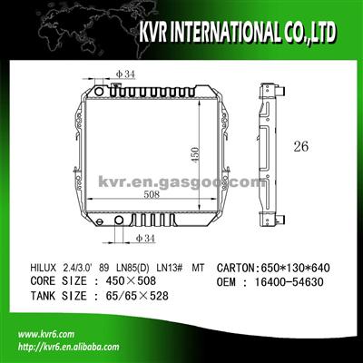 Aluminum Auto Radiator For Toyota 2.4 D HILUX OEM 16400-54630