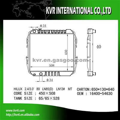 Toyota 2.4 D HILUX Aluminum Car Radiator OEM 16400-54630