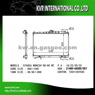 High Cooling Efficiency Car Radiator For NISSAN STAGEA WGNC34 OEM 21460-AA000/007