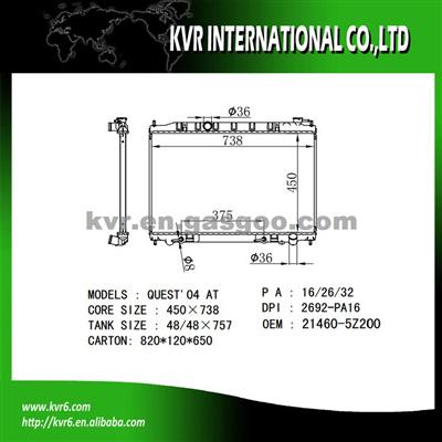 Car Radiator OEM 21460-5Z200 For NISSAN QUEST