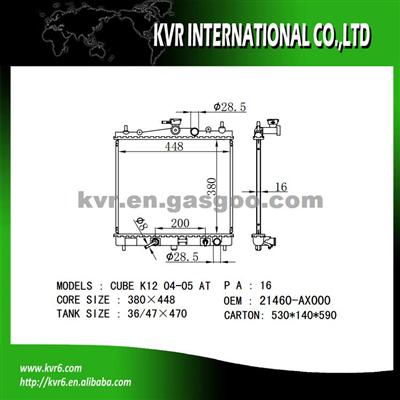 Auto Aluminum Radiator OEM 21460-AX000 For NISSAN MICRA K12 1.4 16V