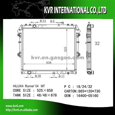 Toyota High Cooling Efficiency Car Radiator OEM 16400-05160