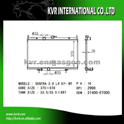 Car Aluminum Radiator OEM 21400-ET000 For NISSAN SENTRA 2.0