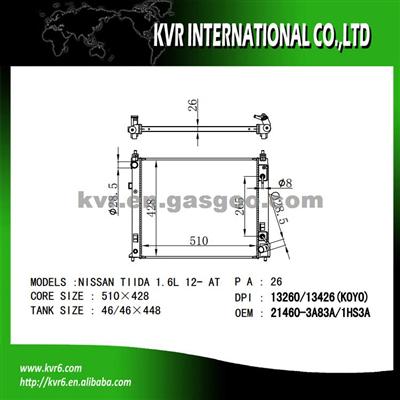 Aluminum Car Radiator OEM 21460-3A83A/1HS3A For NISSAN TIIDA 1.6