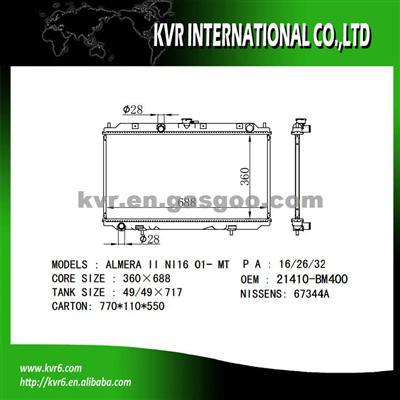 High Quality Auto Radiator OEM 21410-BM400/BM402 For NISSAN ALMERA II N16 1.5