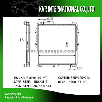 Toyota Auto Cooling System Radiator OEM 16400-67190