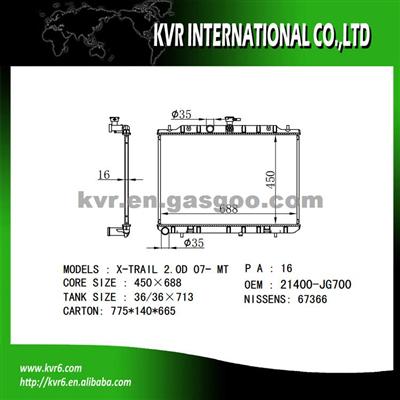 Mechanical Radiator OEM 21400-JG700 For NISSAN X-TRAIL T31 2.0