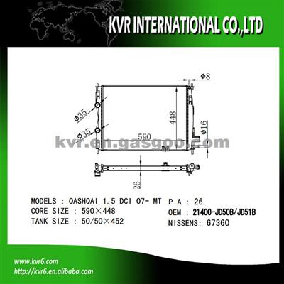 Brazed Auto Radaitor OEM 21400-JD50B/JD51B/JD50C For NISSAN QASHQAI 1.5 DCi