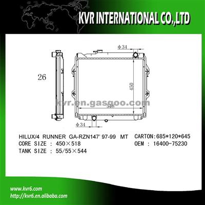 Toyota Aluminum Car Radiator OEM 16400-75230