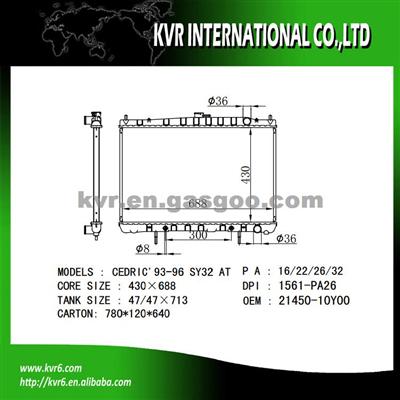 Mechanical Aluminum Radiator OEM 21450-10Y00 For NISSAN CEDRIC SY32