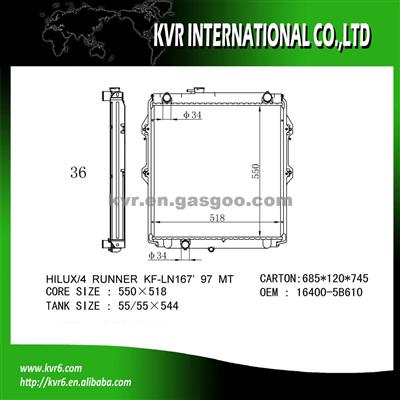 Toyota High Performance Auto Radiator OEM 16400-5B610