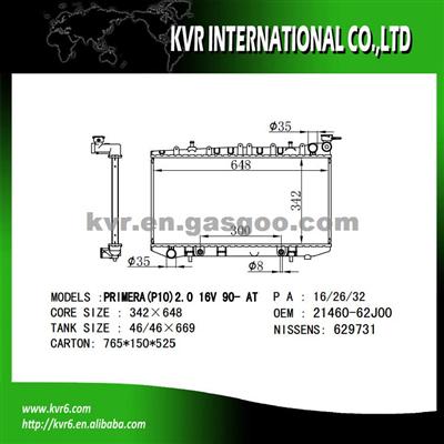 Radiator Factory OEM 21460-62J00 For NISSAN PRIMERA P10 2.0 I 16V