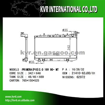 Radiator Manufacturer OEM 21460-62J00/62J01 For NISSAN PRIMERA P10 2.0 I 16V