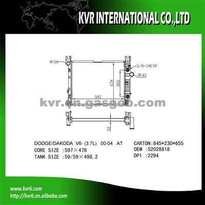 High Quality Auto Radiator OEM 52028818 For DODGE DAKODA 3.7L V6