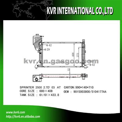 Auto Cooling System Radiator OEM 9015003800/5104177AA For DODGE SPRINTER 2500 208 CDI