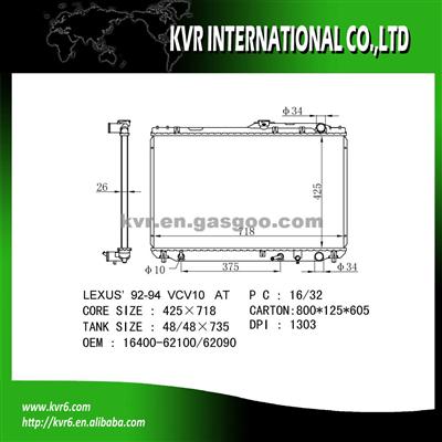 High Performance Auto Radiator OEM 16400-62100/62091 For LEXUS VCV11