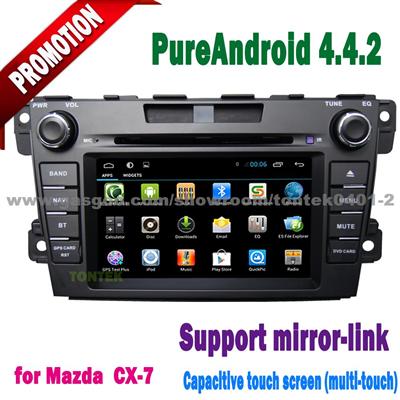 Pure android 4.4.2 for mazda cx-7 gps dvd player with GPS wifi 3g BT IPOD radio SWC mirror link wifi hotspot option tontek