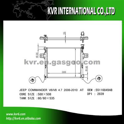 Auto Aluminum Radiator For JEEP COMMANDER V6/V8 4.7 (GAS) OEM 55116849AB