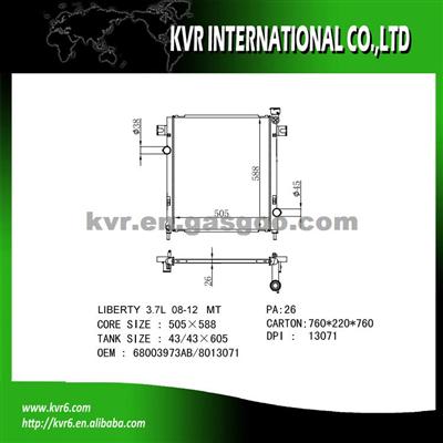 Brazed Radiator For JEEP LIBERTY OEM 68003973AB/8013071