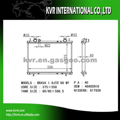 Complete Radiator For FIAT BRAVA/BRAVO 1.9 TD OEM 46405919 46480707 46772231 46782685 7086033