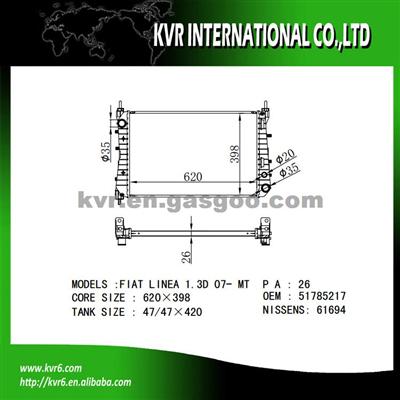 Radiator Assy For FIAT LINEA 1.3 MJTD OEM 51785217 51852517