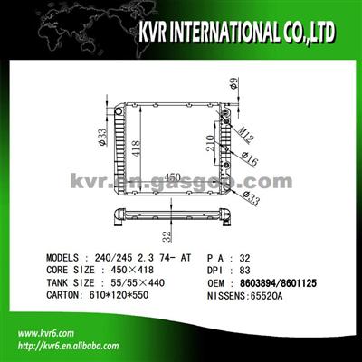 Competitive Price Radiator For VOLVO 240/245 2.3 I OEM 1378592 1346016 3514327 8601126 8603006 8603895 9142704