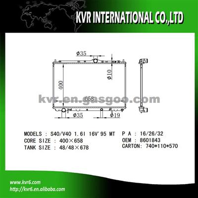 Radiator Factory For VOLVO S40/V40 2.0 I 16V OEM 8601843