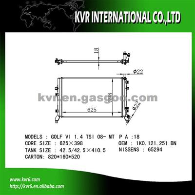OE Quality Radiator For VOLKSWAGEN BEETLE/CADDY/EOS/GOLF V/GOLF VI /JETTA/ PASSAT/SCIROCCO / TOURAN OEM 1K0121251BN