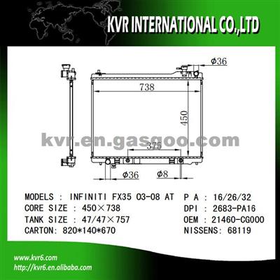 High Cooling Efficiency Car Radiator For INFINITI OEM 21460-CG000