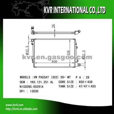 Passenger Car Radiator For VOLKSWAGEN EOS/GOLF V/JETTA Ⅴ/PASSAT OEM 1K0121251AL