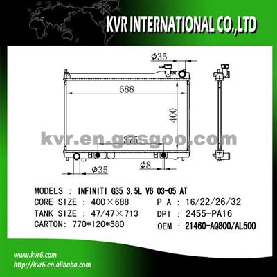Car Aluminum Radiator For INFINITI OEM 21460-AQ800/AL500