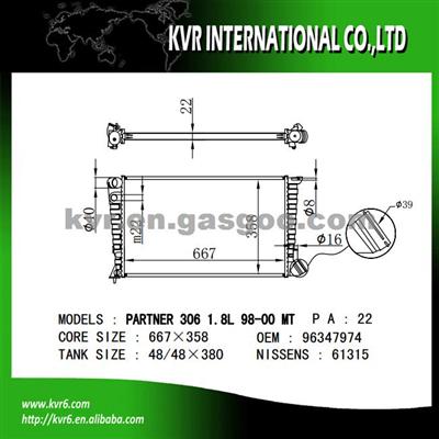 Auto Engine Cooling Radiator For PEUGEOT 306/PARINER OEM 133057/133058