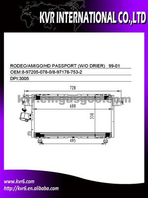 Air Conditioning System Condenser For ISUZU OEM 8-97205-078-0/8-97178-753-2