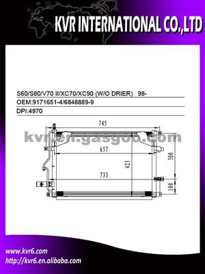 Auto Aluminum Condenser For VOLVO S60/S80/V70 II//XC90 (W/O DRIER) Oem 9171651-4