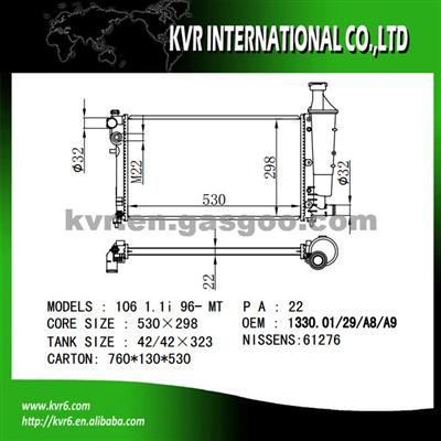 Auto Radiator For PEUGEOT 106 OEM 133001/133029