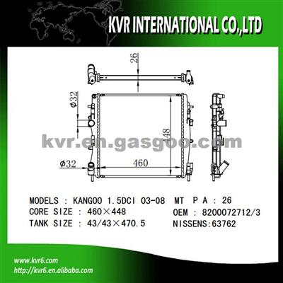 Aluminum Auto Radiator For RENAULT KANGOO OEM 8200072712